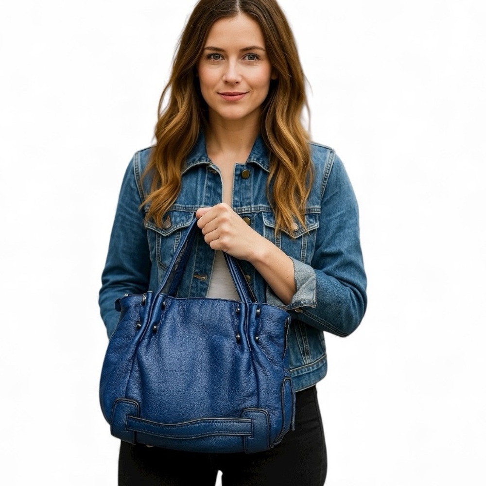 Sanctuary Bright Blue Pebbled Leather Slouchy Hobo Bag with Crossbody Strap